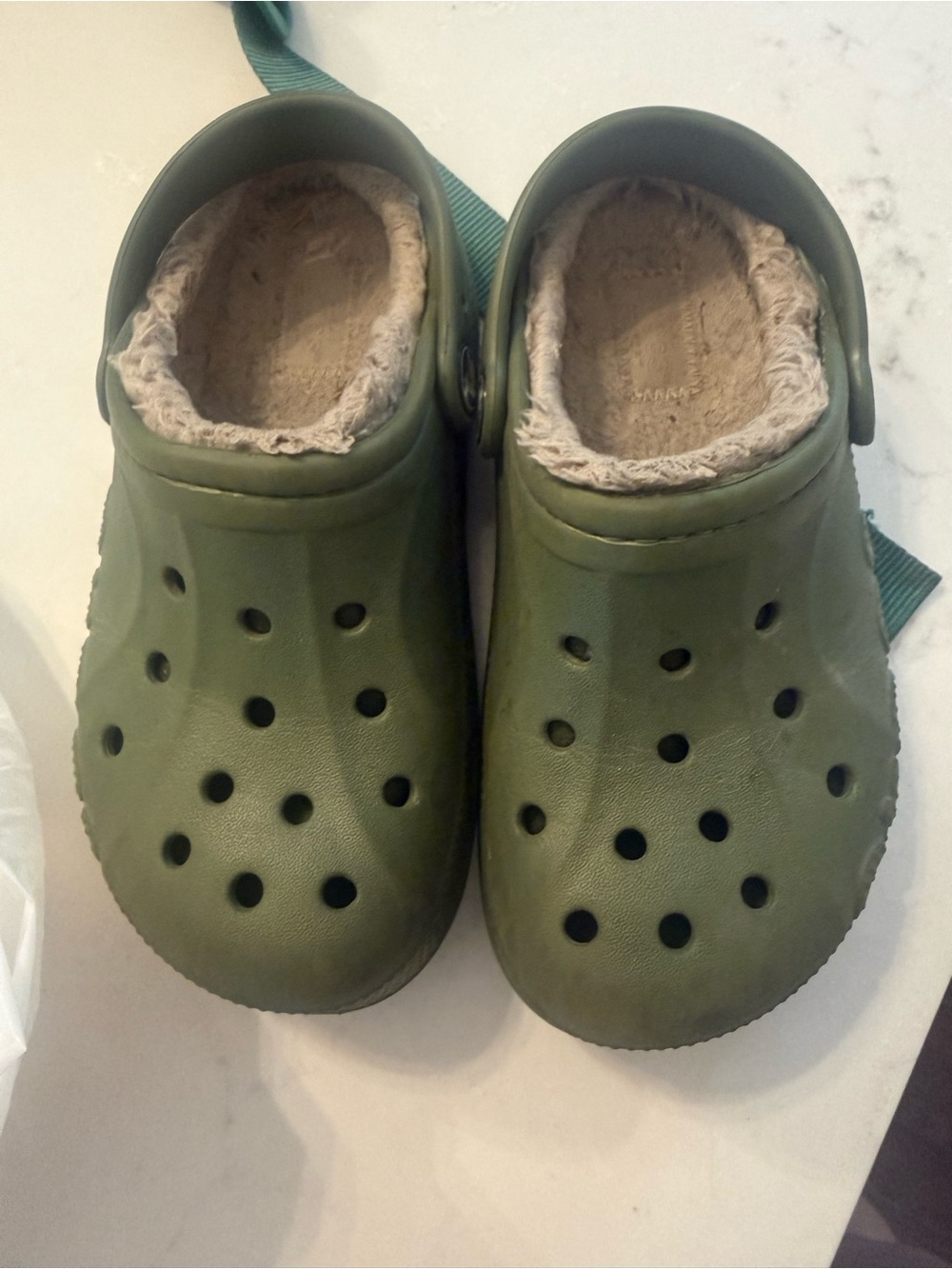 Kids Olive Green Fleece-Lined Clogs